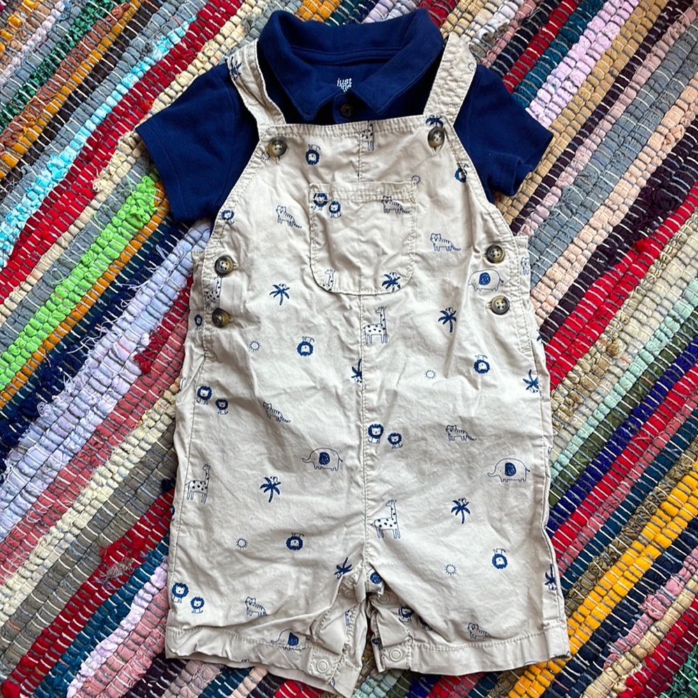 Carters 18M 2pc Khaki/Navy Jungle Print Overall/Onesie Outfit 100%cotton